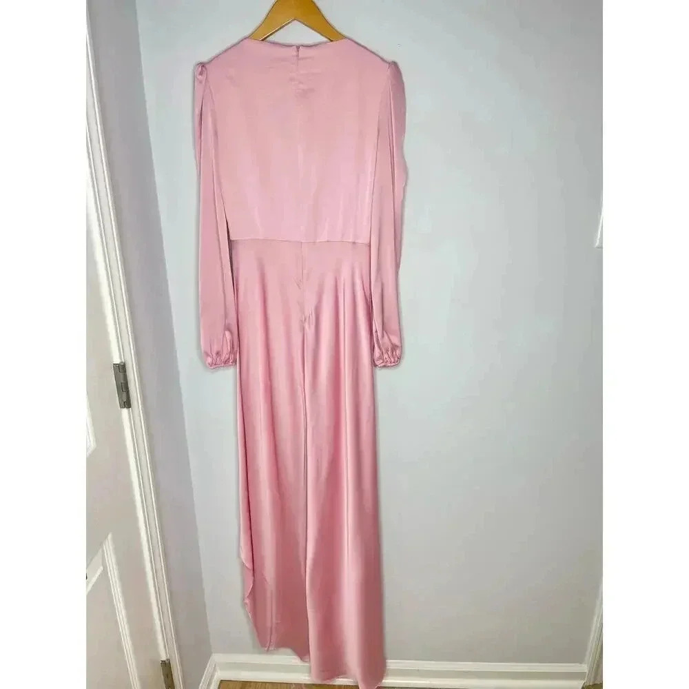 IEENA for Mac Duggal satin draped faux wrap evening gown light pink size 4 NWT - Picture 11 of 12